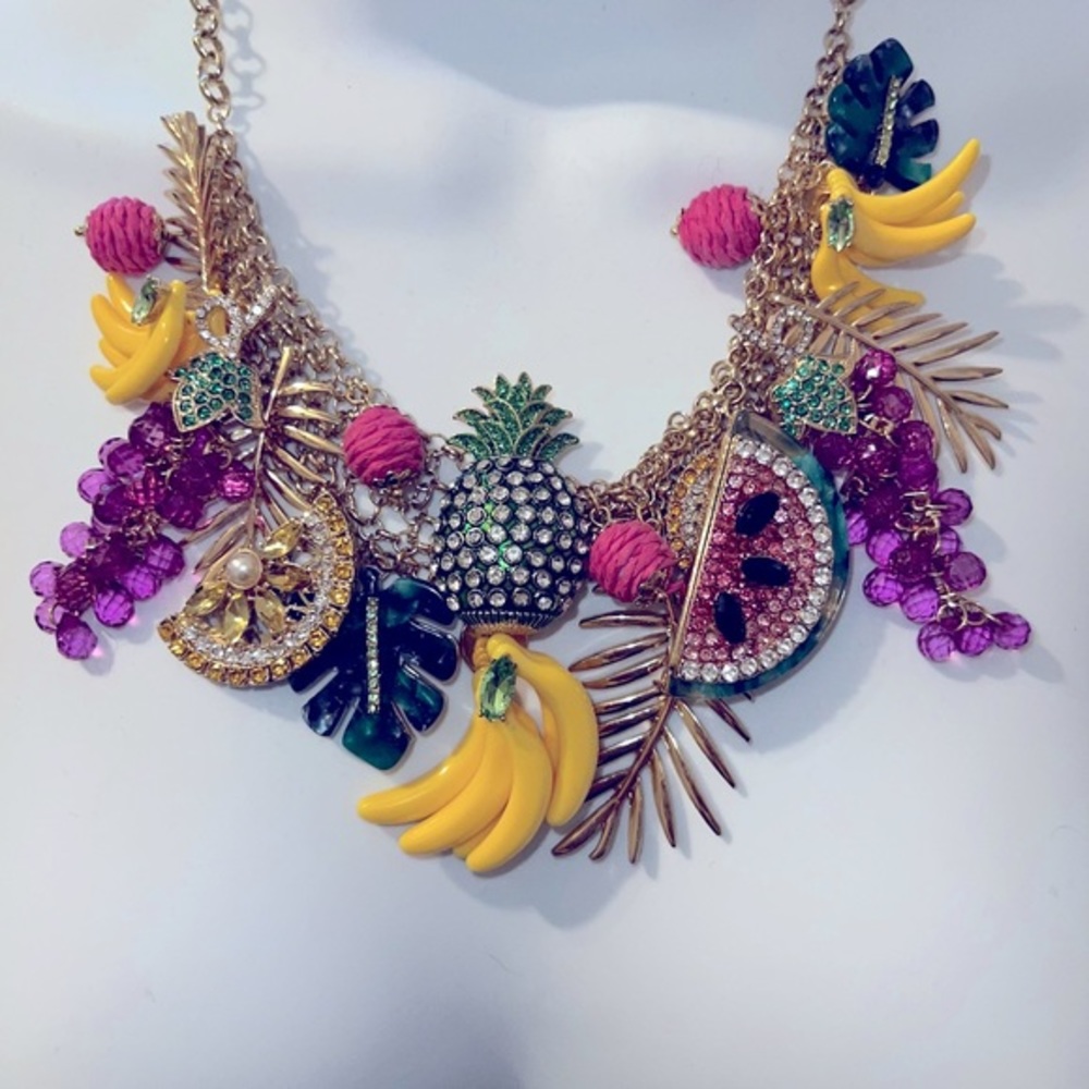 Betsey Johnson Mixed Fruit Statement Necklace Goldtone